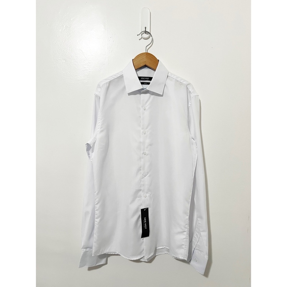 Nine West Mens White Slim Fit Long Sleeve Button Up Dress Shirt Small NWT